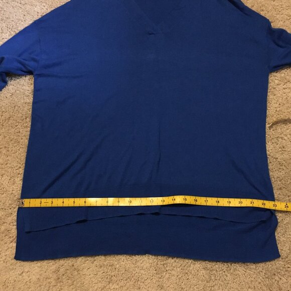 Lord & Taylor Long True Blue V-Neck High Low Knit Sweater - Picture 12 of 15